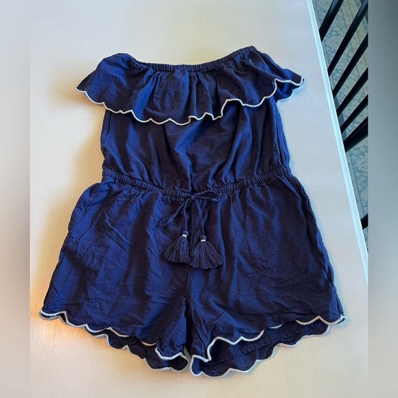 Vineyard Vines Womens Navy Strapless Ruffled Scalloped Romper Size XS - Picture 5 of 14
